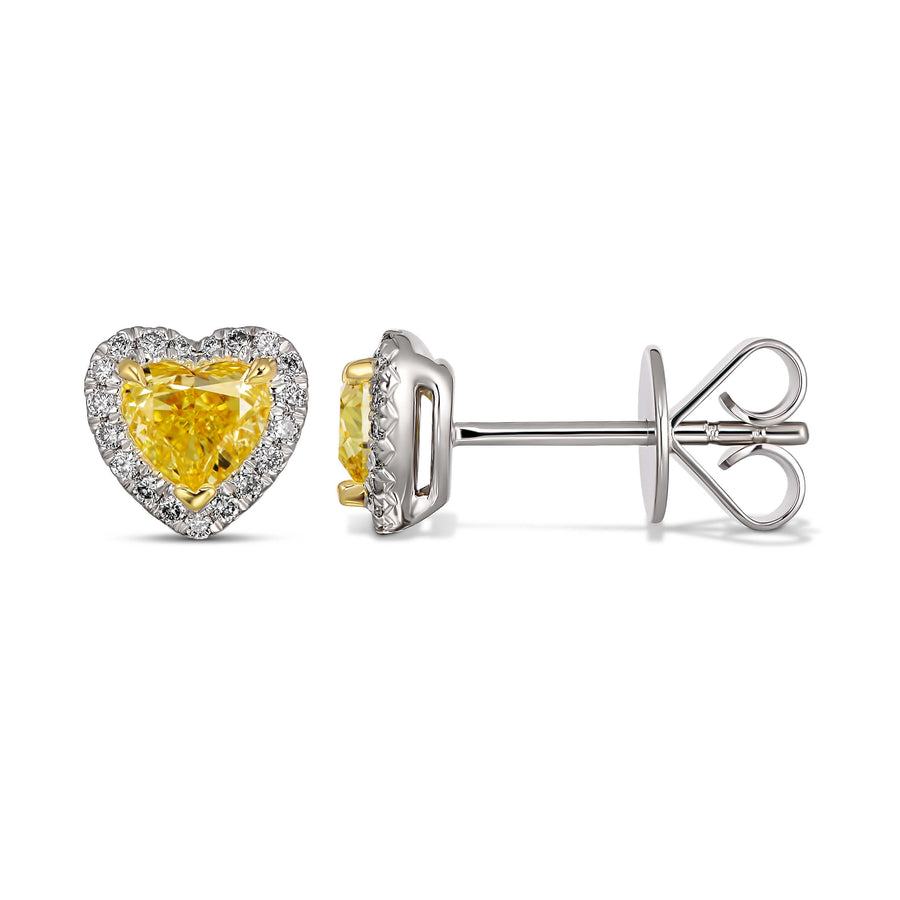 Riviera Heart Shaped Fancy Yellow Diamond Halo Studs
