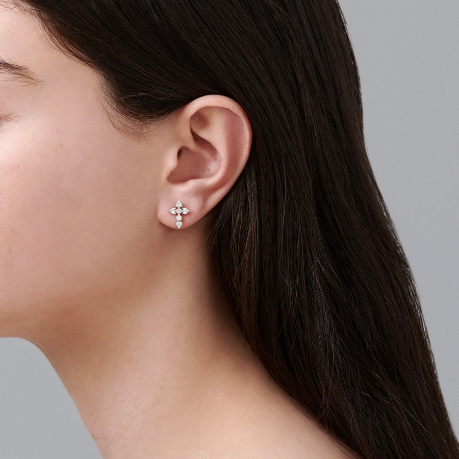 Aurora Diamond Cross Single Earring | White Gold