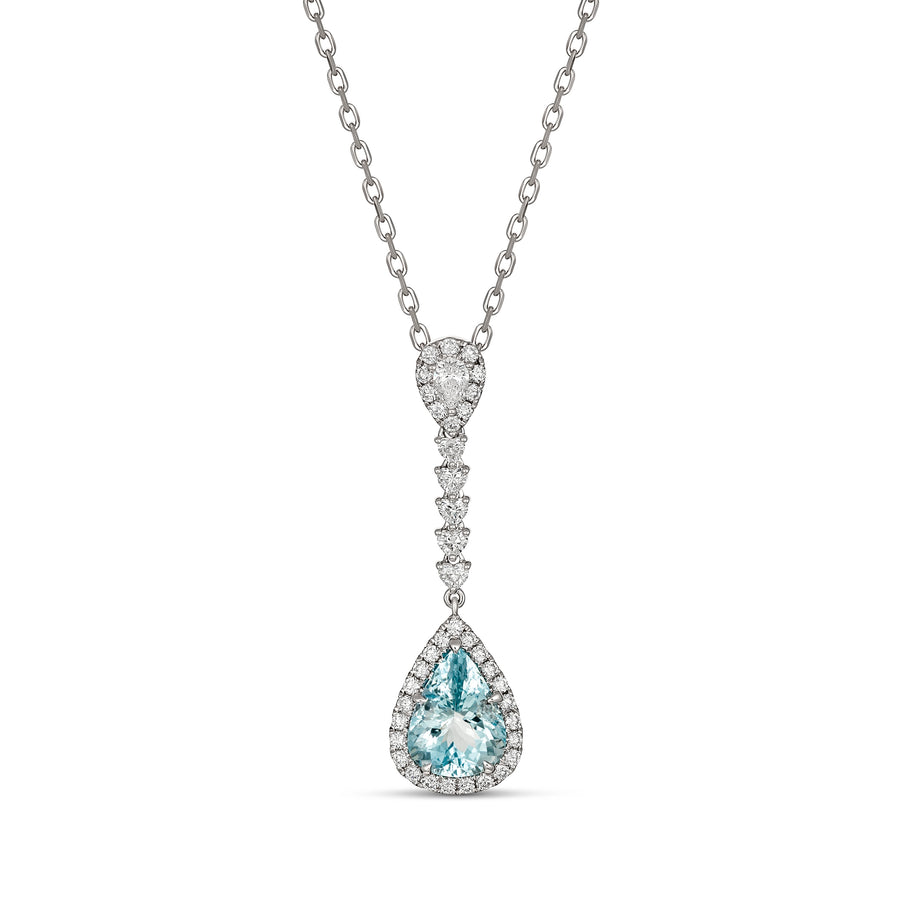 Regal Collection® Aquamarine Pear Drop Necklace | White Gold