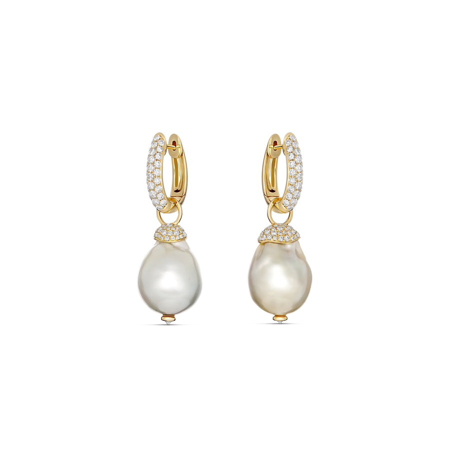 Artisan Baroque Pearl and Diamond Drop Earrings | Yellow Gold