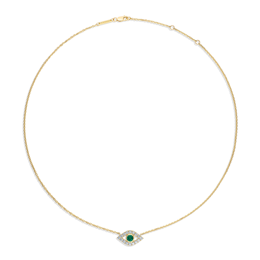 Capri Dreaming® Cora Emerald and Diamond Evil Eye Necklace | Yellow Gold