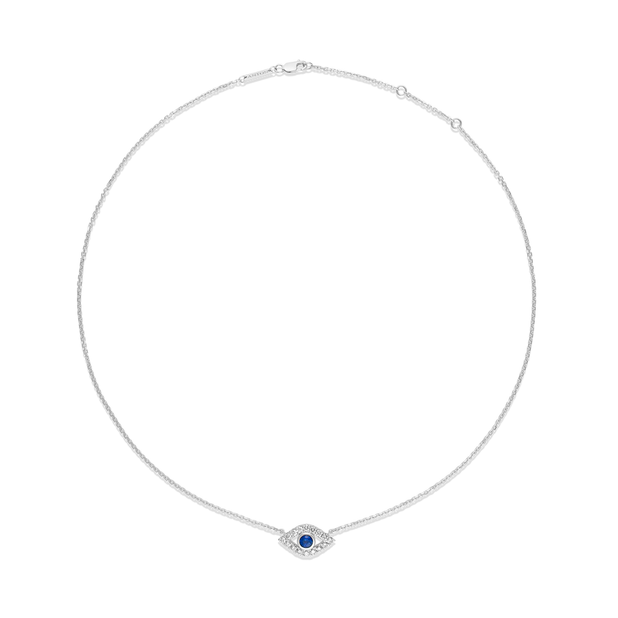 Capri Dreaming® Cora Sapphire and Diamond Evil Eye Necklace | White Gold