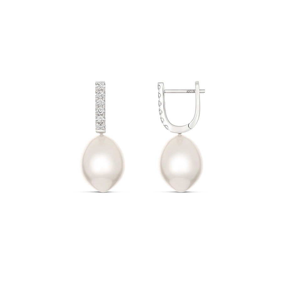 Classic Pearl and Diamond Drop Earrings | White Gold