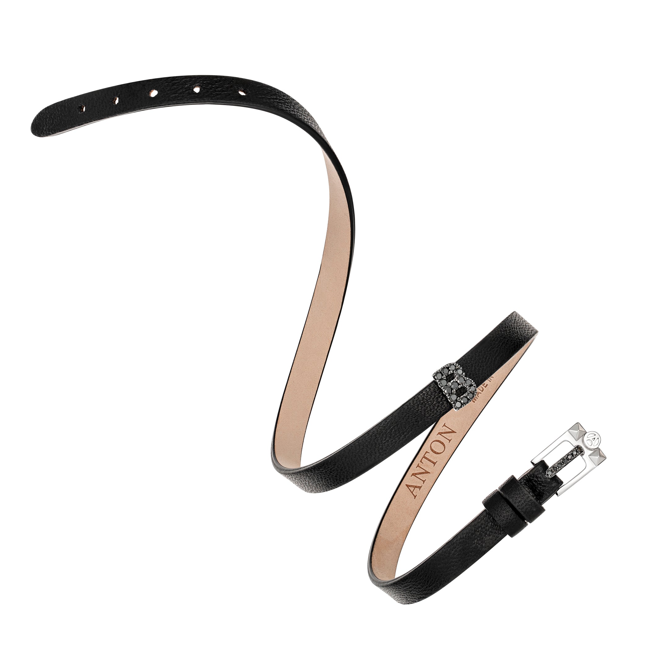 Leather Double Loop Bracelet White Gold ANTON Jewellery