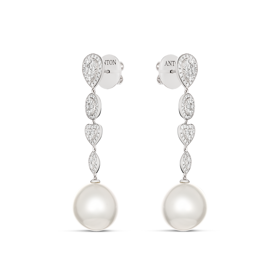 Promise Diamond and Pearl Long Drop Earrings | White Gold
