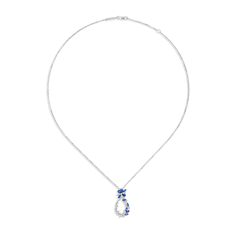 Riviera Cannes Sapphire and Diamond Drop Pendant Necklace | White Gold
