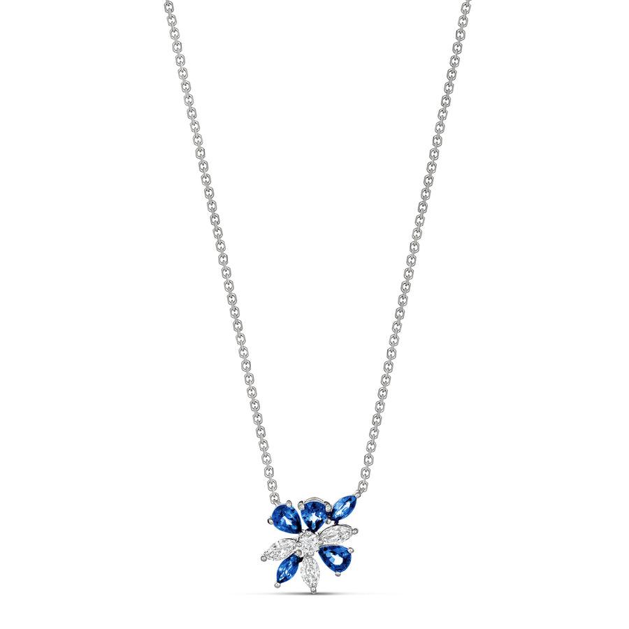 Riviera Cannes Sapphire and Diamond Cluster Necklace | White Gold