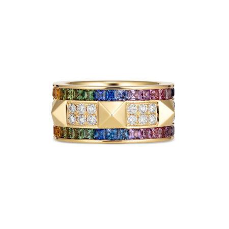 R.08® Deux Rainbow Sapphire and Diamond Ring | Yellow Gold