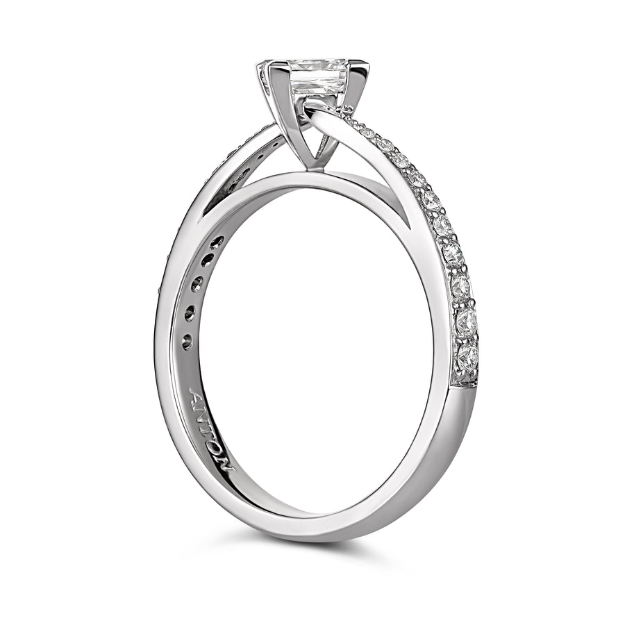 Classic Engagement Princess Cut Diamond Four Claw Sweep Shoulder Ring | White Gold