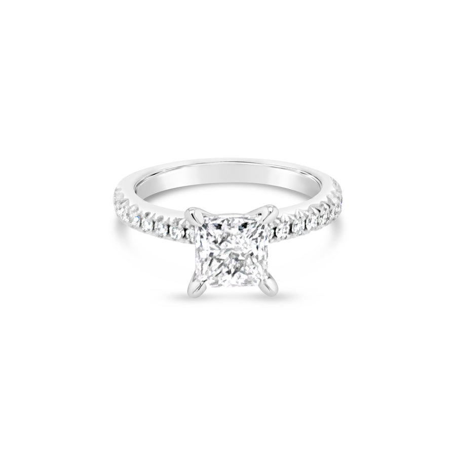 Classic Engagement | Princess Cut Four Claw Diamond Shoulder