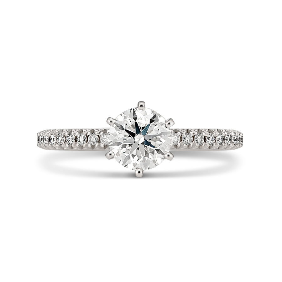 Classic Engagement Round Brilliant Cut Six Claw Diamond Ring | White Gold