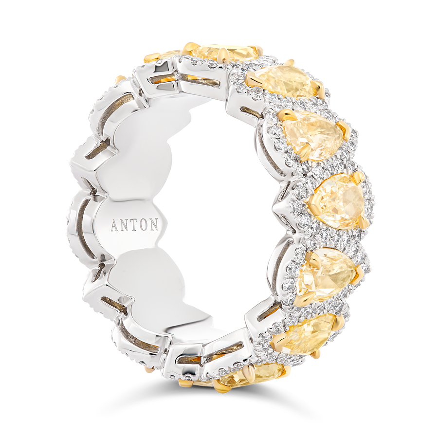 Riviera | Pear Shaped Fancy Yellow Diamond Halo Eternity Ring