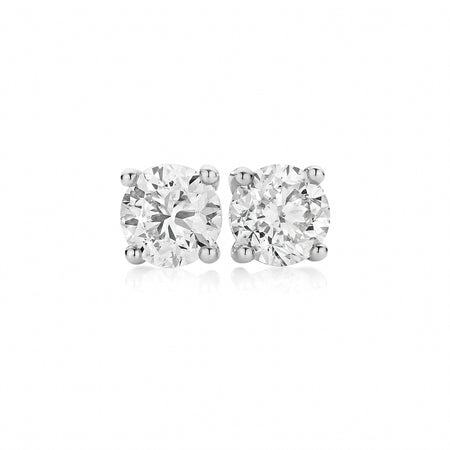 Classic Natural Diamond 4 Claw Stud Earrings | 18K White Gold