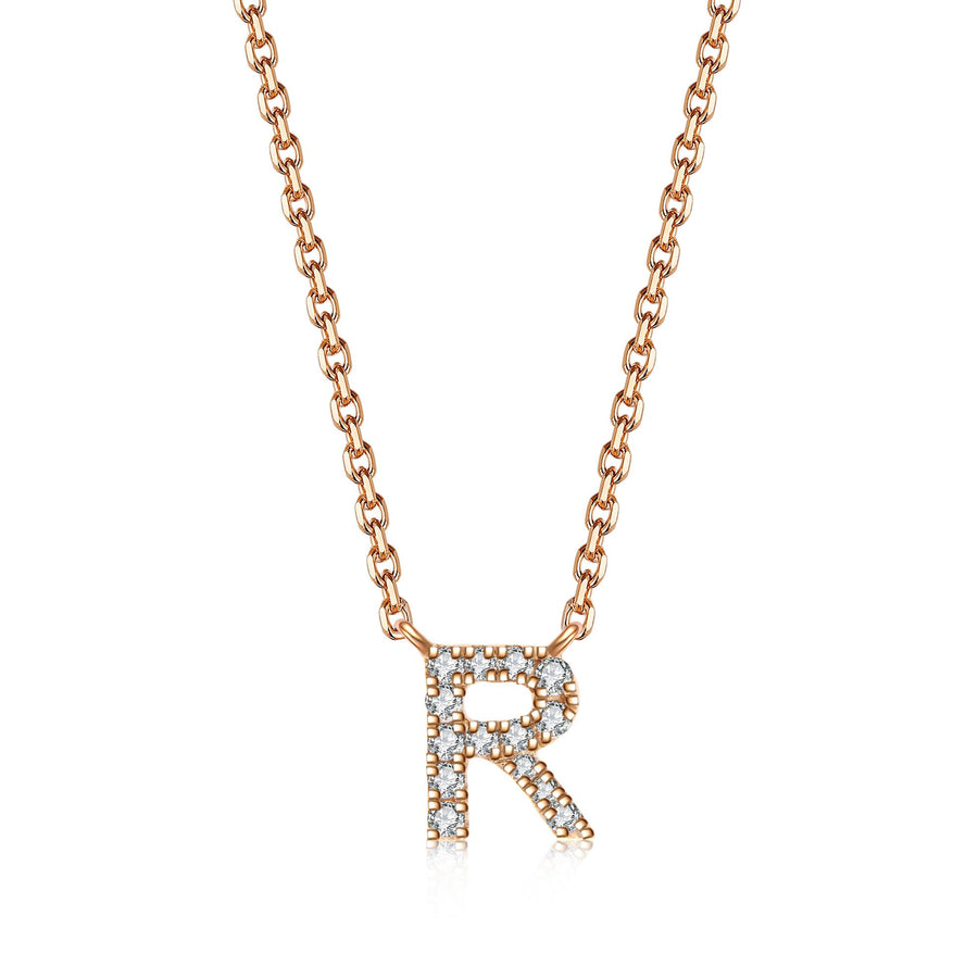 Initial Diamond Pendant Necklace | Rose Gold