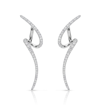 Classic Small Waterfall Curved Earring | 18K White Gold