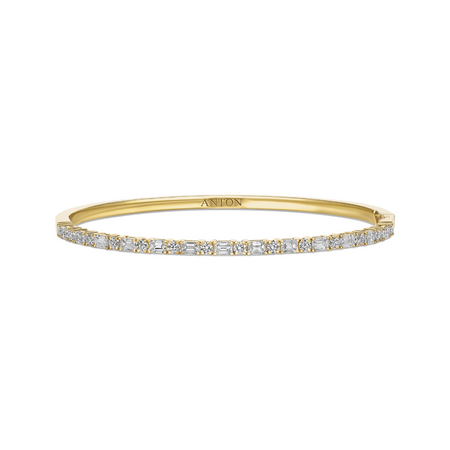 Riviera Emerald and Round Cut Medium Natural Diamond Bangle | 18K Yellow Gold
