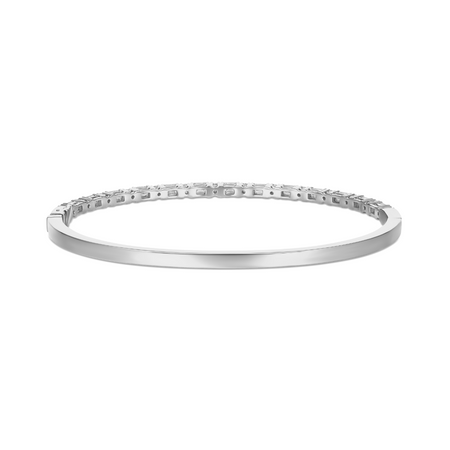 Riviera Emerald and Round Cut Medium Natural Diamond Bangle | 18K White Gold