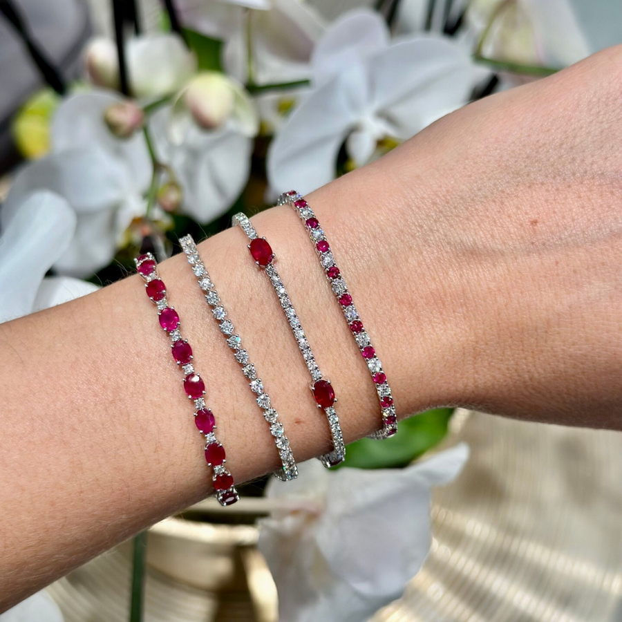 Classic Tennis Bracelet with Ruby Gemstones | White Gold