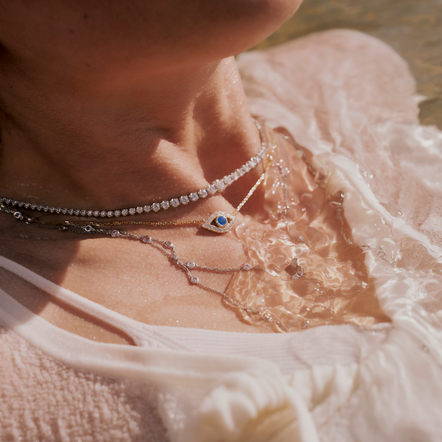 Capri Dreaming® Cora Sapphire and Diamond Evil Eye Necklace | Yellow Gold