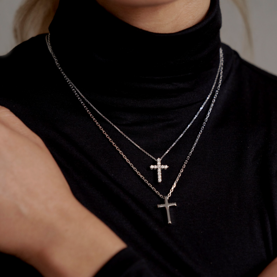 Stella Diamond Cross Necklace | White Gold
