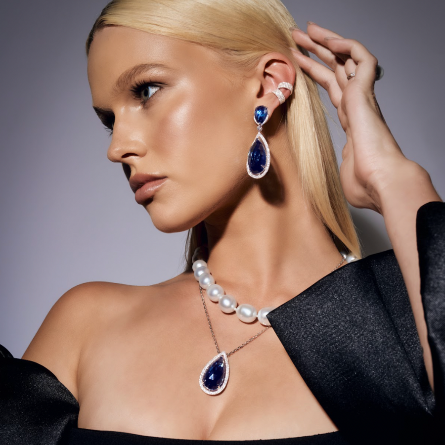 ROCK Candy® Blue Topaz Diamond Drop Earrings | White Gold