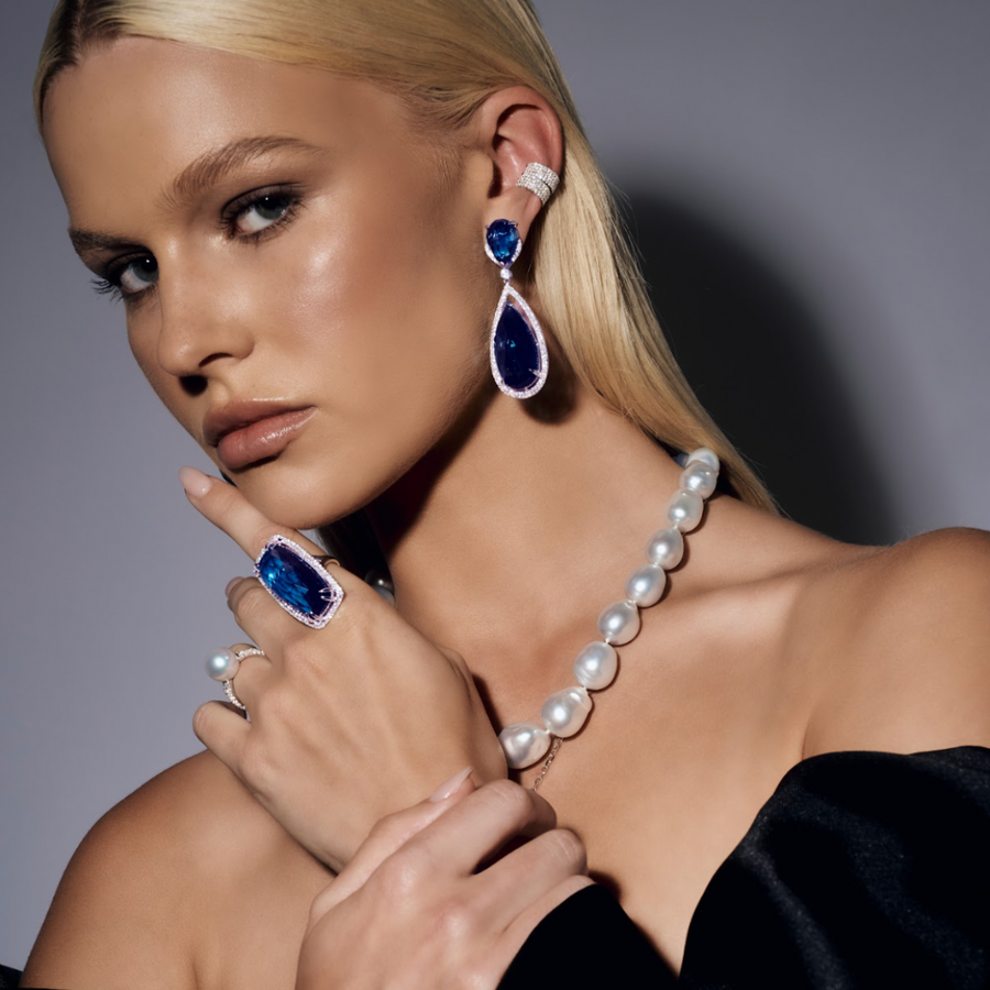 ROCK Candy® Blue Topaz Diamond Drop Earrings | White Gold