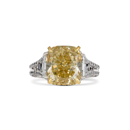 Hello Yellow® Cushion Cut Three Stone Diamond Ring | Platinum