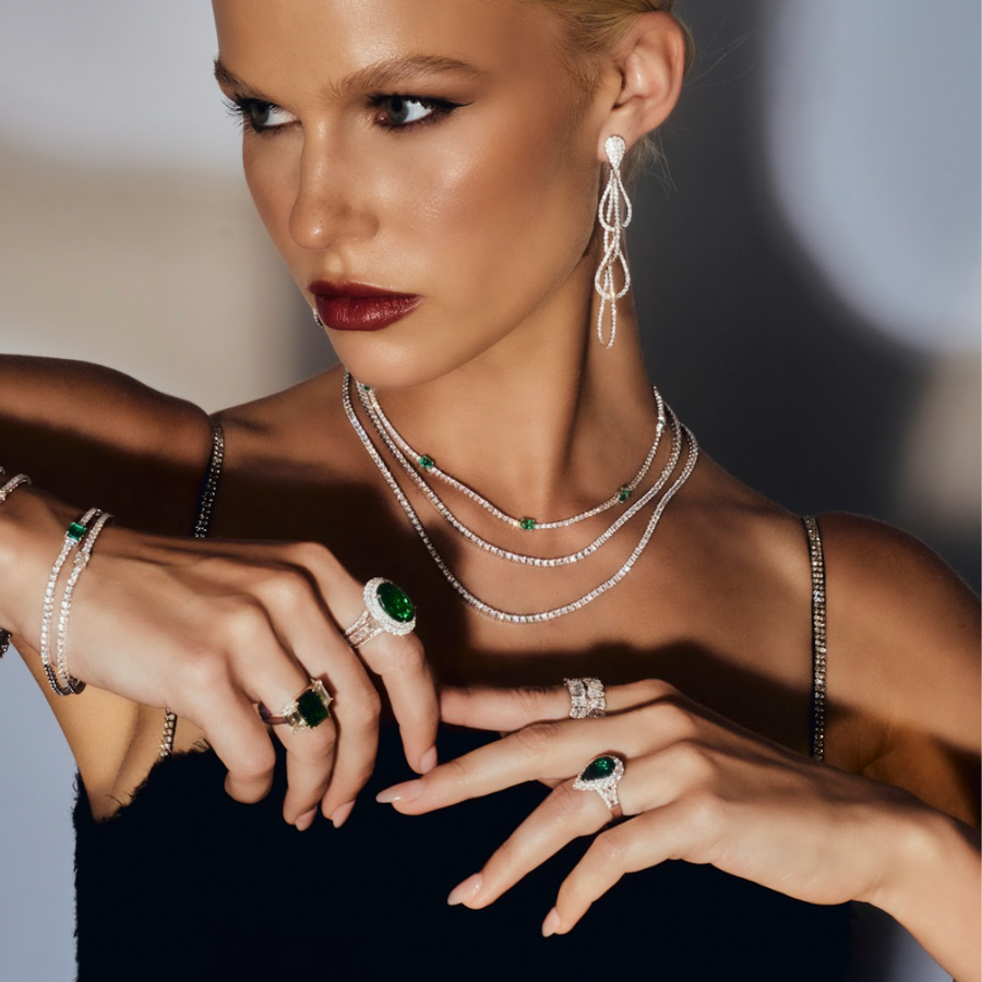 Regal Collection® Pear Cut Emerald Gemstone Double Halo | Platinum