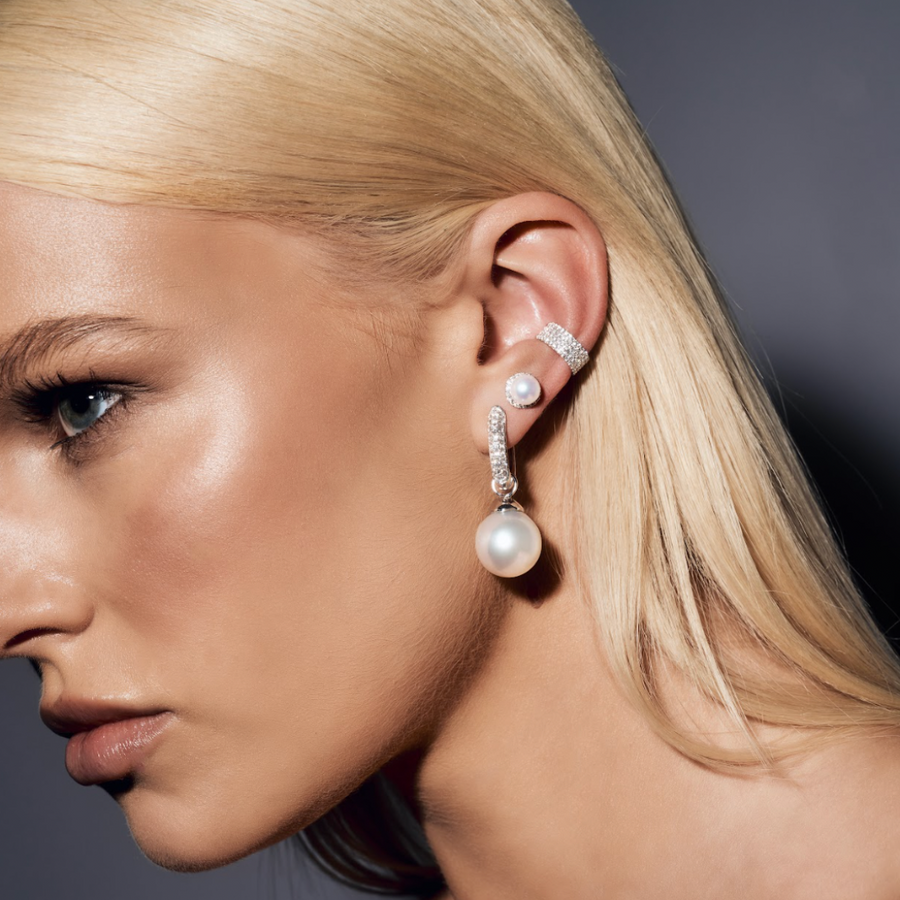 Artisan Pearl and Diamond Drop Earrings | White Gold