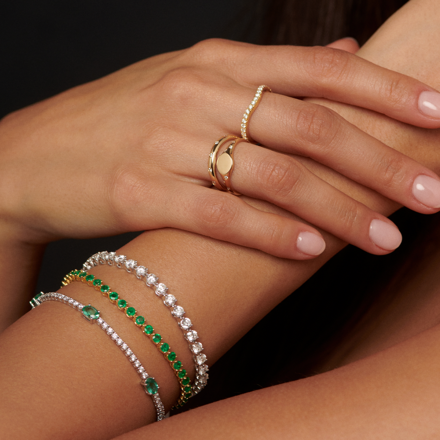 Classic Tennis Bracelet with Emerald Gemstones | White Gold