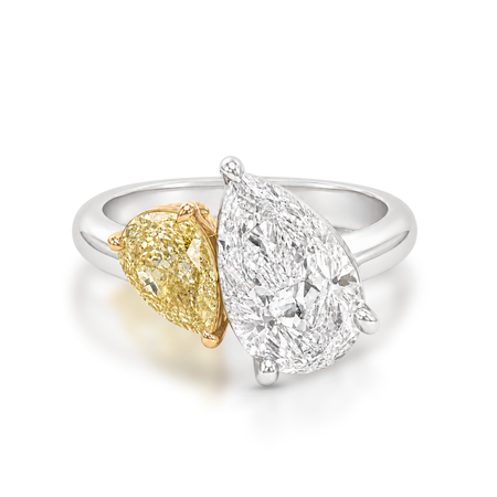 Hot Rocks Toi Et Moi Pear Brilliant Cut Diamond Ring | 18K Yellow Gold and Platinum
