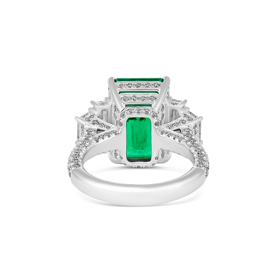 High Jewellery Emerald Gemstone and Diamond Three Stone Ring | Platinum