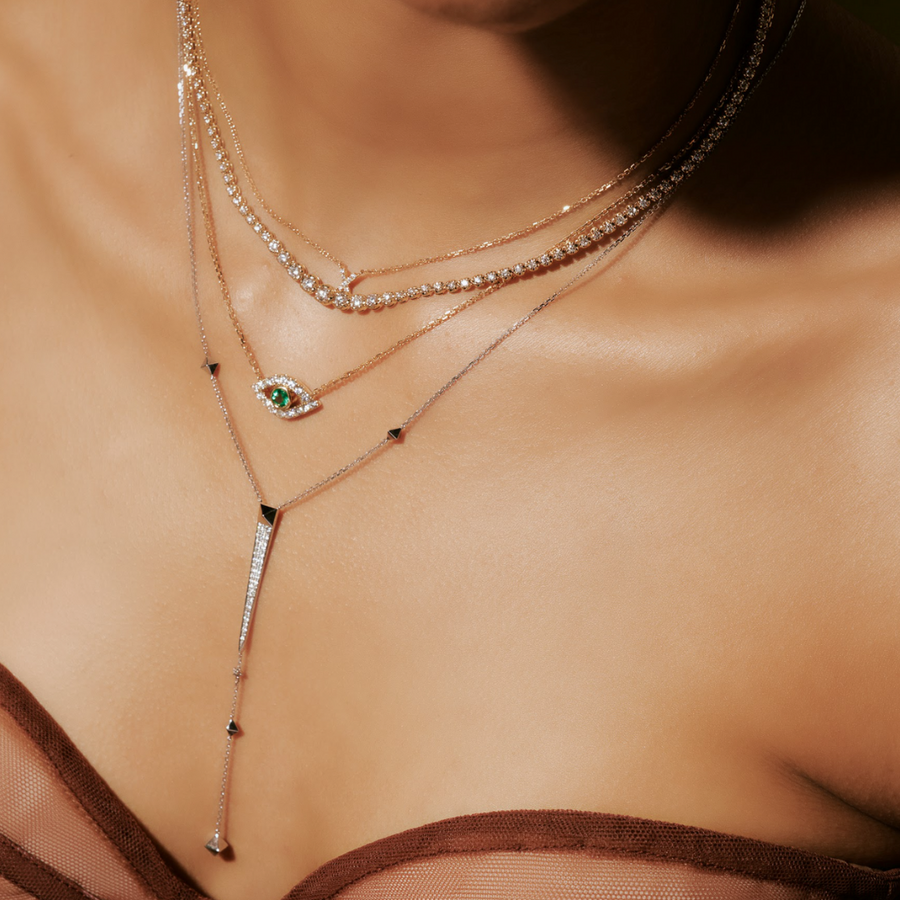 Capri Dreaming® Cora Emerald and Diamond Evil Eye Necklace | Yellow Gold