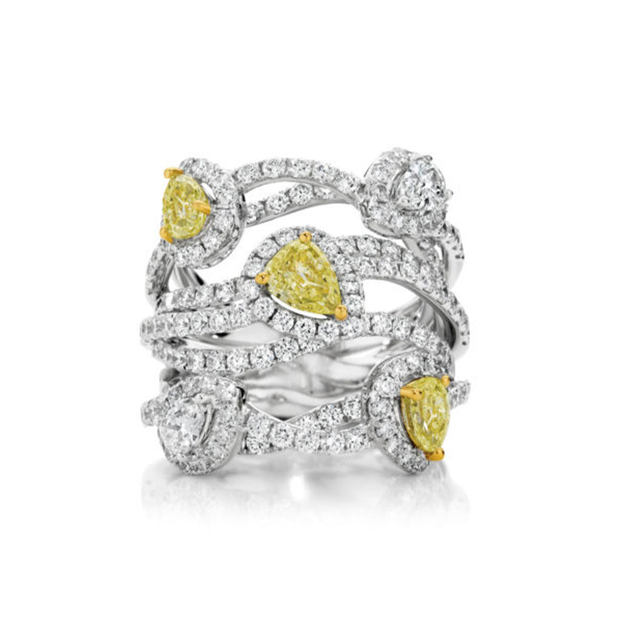 Hello Yellow ™ Pavé and Pear Diamond Ring | White Gold