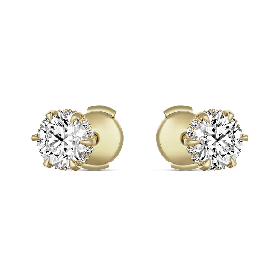 Classic Victoria Round Brilliant Cut Diamond Stud Earrings | 18K Yellow Gold