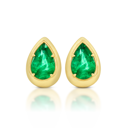 Luminous Natural Emerald Pear Stud Earrings | 18K Yellow Gold