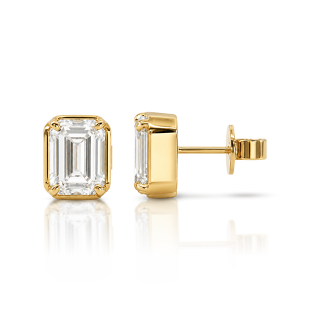Luminous Emerald Cut Diamond Studs | 18K Yellow Gold