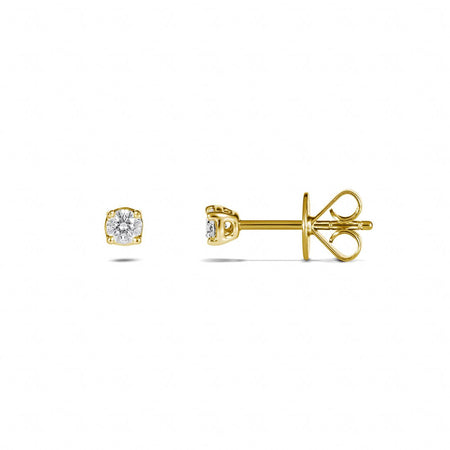 Classic Natural Diamond 4 Claw Stud Earrings | 18K Yellow Gold