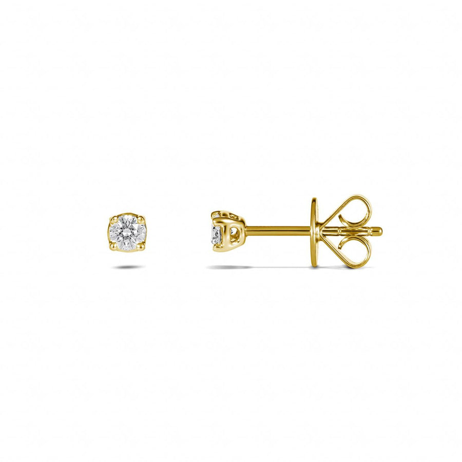 Classic Natural Diamond 4 Claw Stud Earrings | 18K Yellow Gold