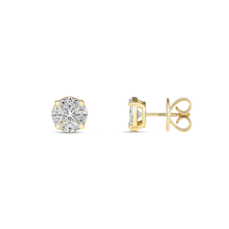 Illusion Natural Diamond Petite Stud Earrings | 18K Yellow Gold