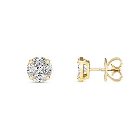 Illusion Natural Diamond Small Stud Earrings | 18K Yellow Gold