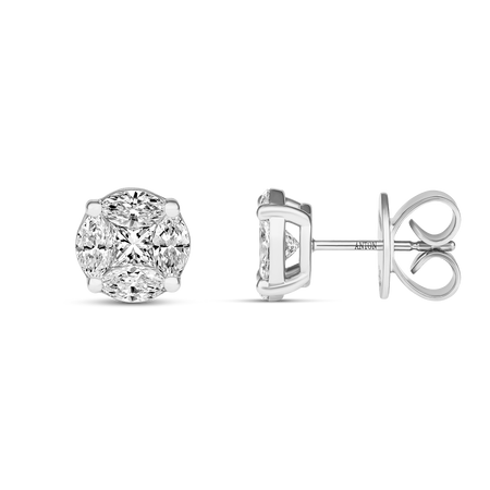 Illusion Natural Diamond Medium Stud Earrings | 18K White Gold
