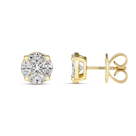Illusion Natural Diamond Medium Stud Earrings | 18K Yellow Gold