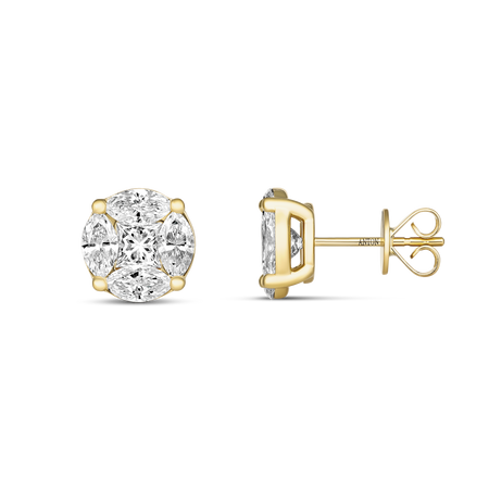 Illusion Natural Diamond Stud Earrings | 18K Yellow Gold