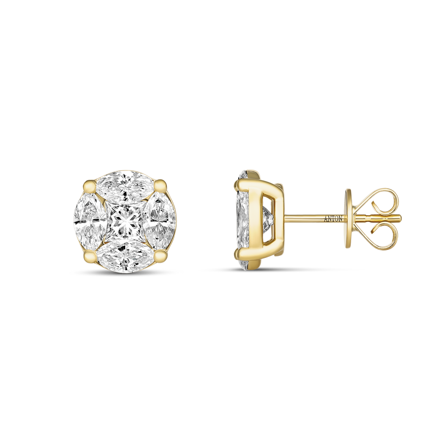 Illusion Natural Diamond Stud Earrings | 18K Yellow Gold