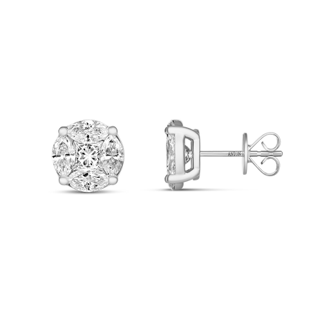 Illusion Natural Diamond Large Stud Earrings | 18K White Gold