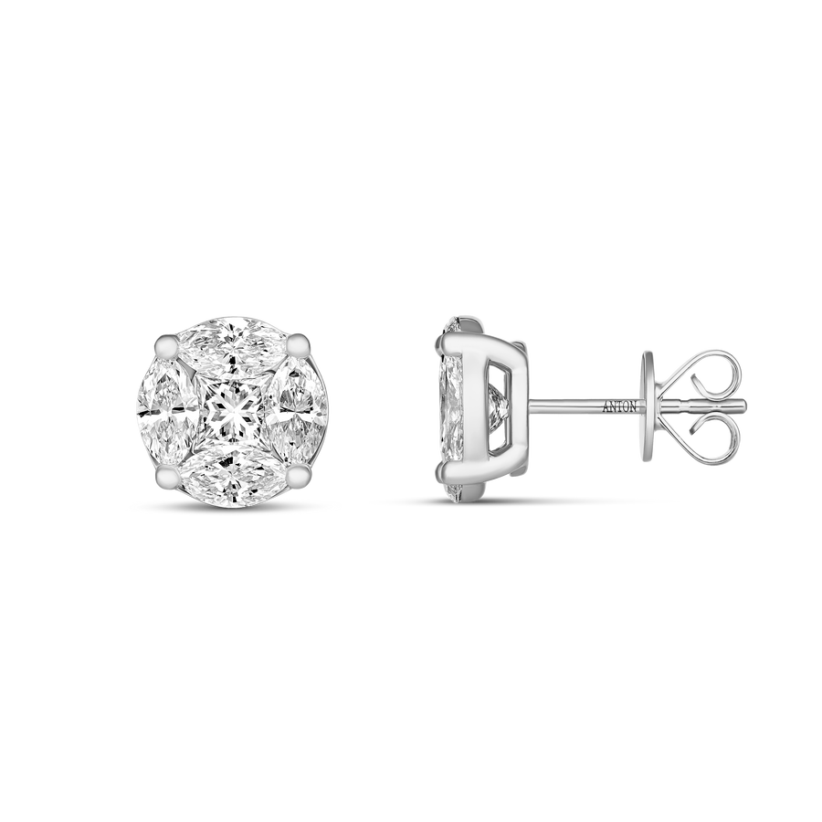 Illusion Natural Diamond Stud Earrings | 18K Yellow Gold