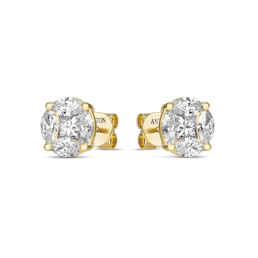 Illusion Natural Diamond Stud Earrings | 18K Yellow Gold