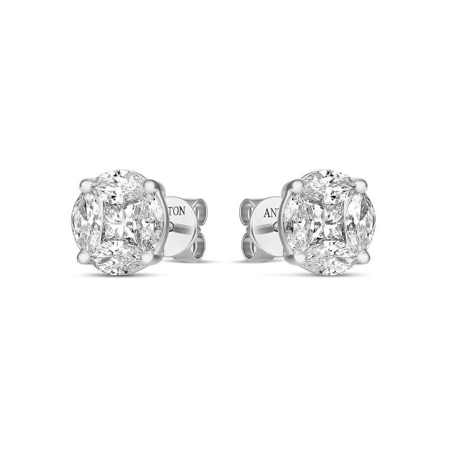 Illusion Natural Diamond Stud Earrings | 18K Yellow Gold
