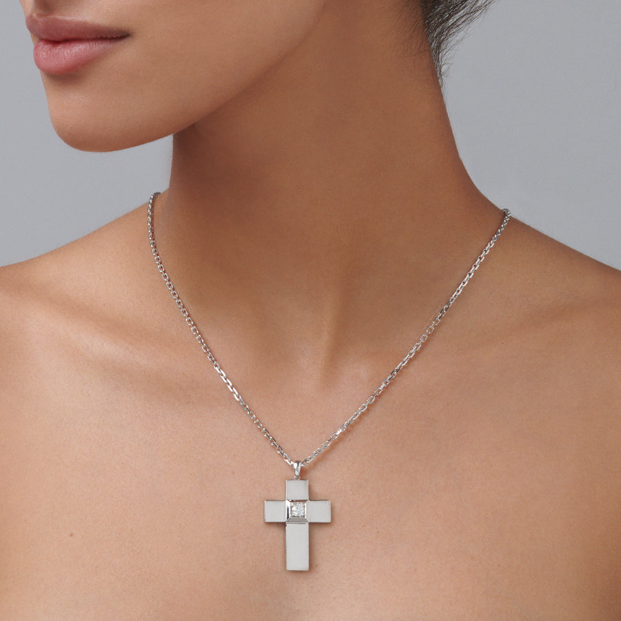 Rosaleigh Large Diamond Cross Necklace | White Gold